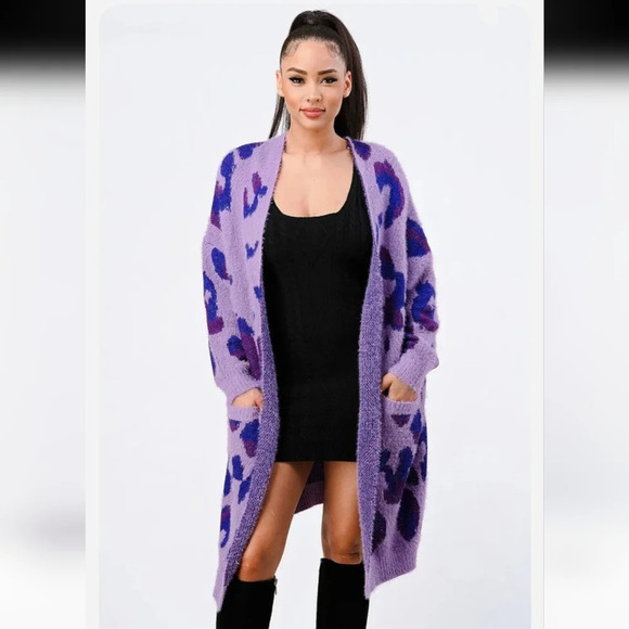 Privy leopard Angora Sweater Oversized Cardigan - Picture 1 of 10